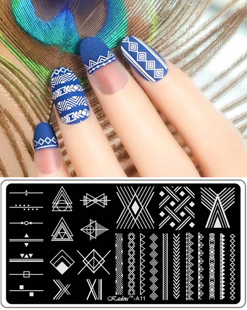 1 шт. 6,5*12,5 см прямоугольный шаблон несколько шаблон стиль шаблон для ногтей инструменты для передачи ногтей - Цвет: kadou-A11