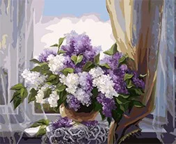 MaHuaf-W581 lilac on the windowsill abstract painting coloring by numbers digital Hand-painted canvas painting 