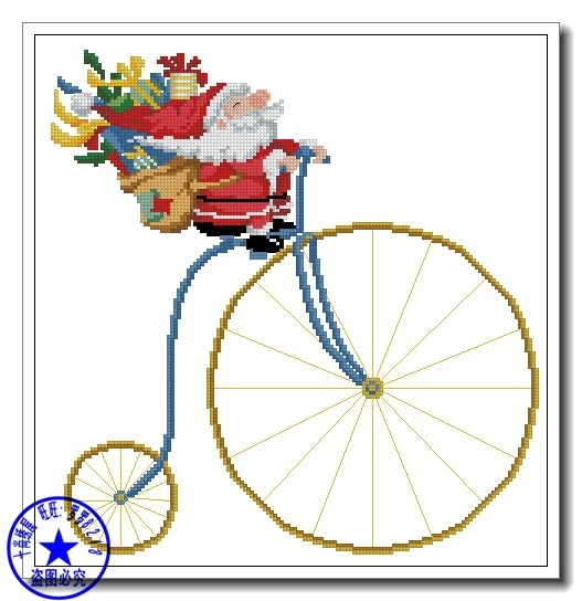 CS-1474 Cross Stitch Kit Christmas Santa Claus Riding Ride on Funny Bike Bicycle.jpg