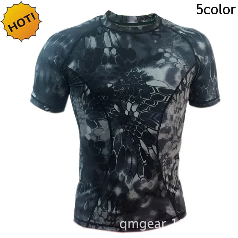 

High Quality 2016 Summer Outdoors Jungle Snake Camouflage Print Cargo Short Sleeve Army Quick Dry Sweat Tactical T shirt Top Men