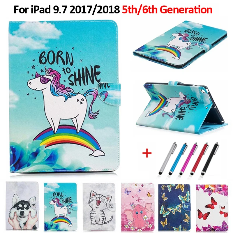 

Case For iPad 2018 Case Kawaii Unicorn Cat Puppy Tablet Cover For Funda iPad 9.7 2017/2018 5th/6th Generation Case Coque