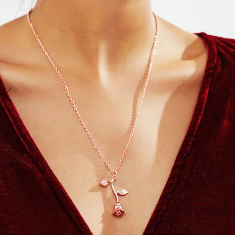 

2019 Limited Kolye Collares Female Rose Flower Pendant Necklace Delicate Charm Long Chain Choker Jewelry Necklaces Gifts J1940