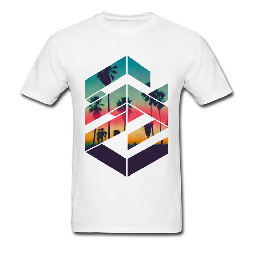 Design T-shirts Brand Round Collar Geometric Sunset beach Cotton Male Tops & Tees Casual Short Sleeve Tee-Shirt Geometric Sunset beach white