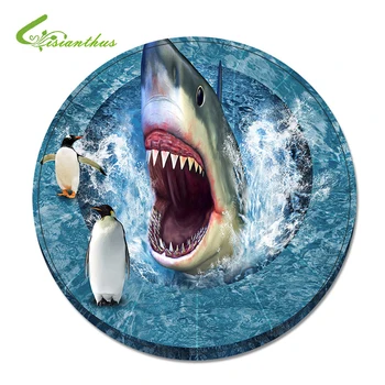 

New 3D Shark Printed Round Doormat Non-slip Rug Pad Carpet Kids Room Home Decor Computer Chair Floor Mat Water Absorption Mat