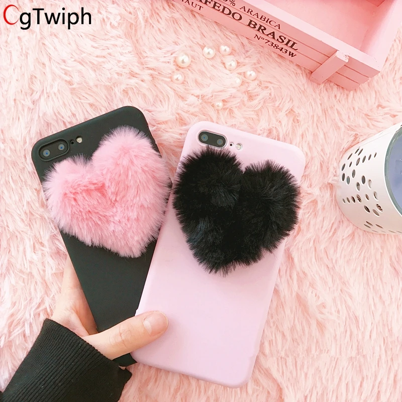 3D Cute Love Hearts Plush Case for Iphone X XR XS MAX 5 5s SE 6 6s 7 8 Plus Coque Pink Candy Lovely Cover Hairy Soft Cases |