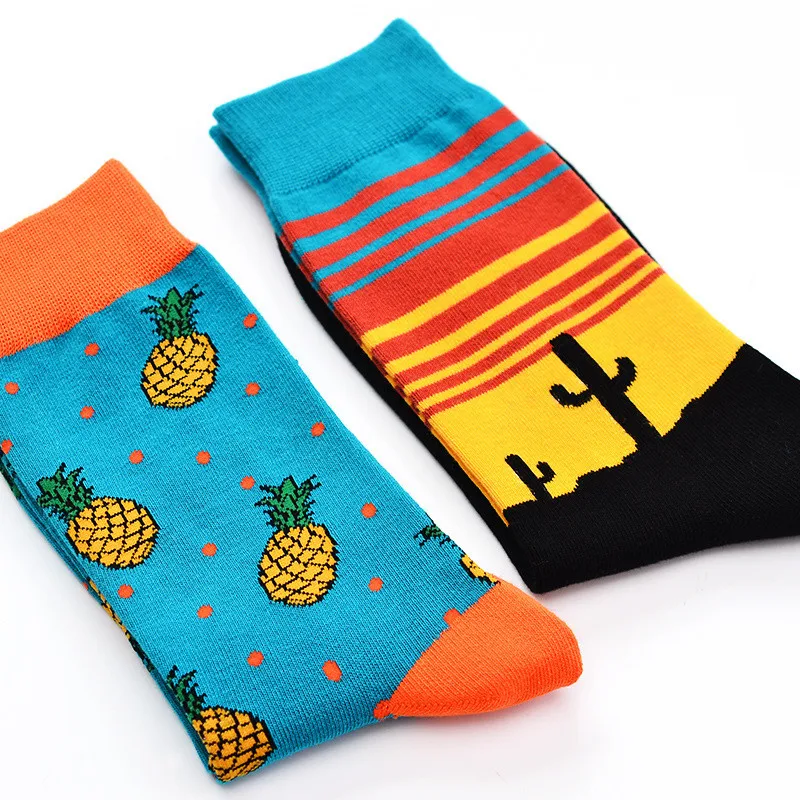 Магазин Crazy Fly осень мужская Happy Socks абстракция креативный шаблон Фрукты Ананас Для женщин забавные носки милые забавные Новинка; Лидер продаж