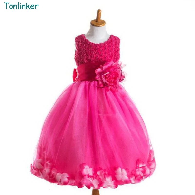 Style-Light Red Tonlinker/Детское платье с лепестками цветов для маленьких девочек; детское элегантное платье Рапунцель для малышей на Хеллоуин; свадебные вечерние платья из тюля; - Цвет: Style-Light Red