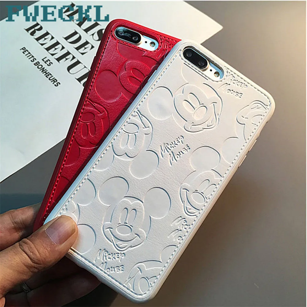 Luxury Brand 3D Emboss Leather Mickey Mouse phone case For iphone X XS
