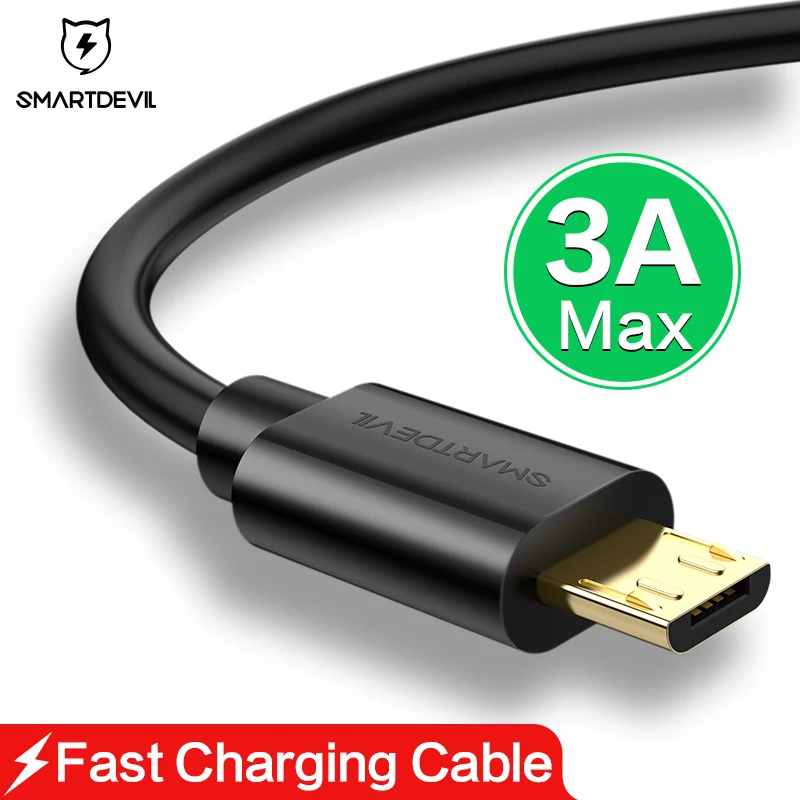 SmartDevil 3A سريع تهمة المصغّر usb كابل علامة هواوي Xiaomi قوة البنك شاحن شاحن هاتف محمول يعمل بنظام تشغيل أندرويد الكمبيوتر البيانات الحبل