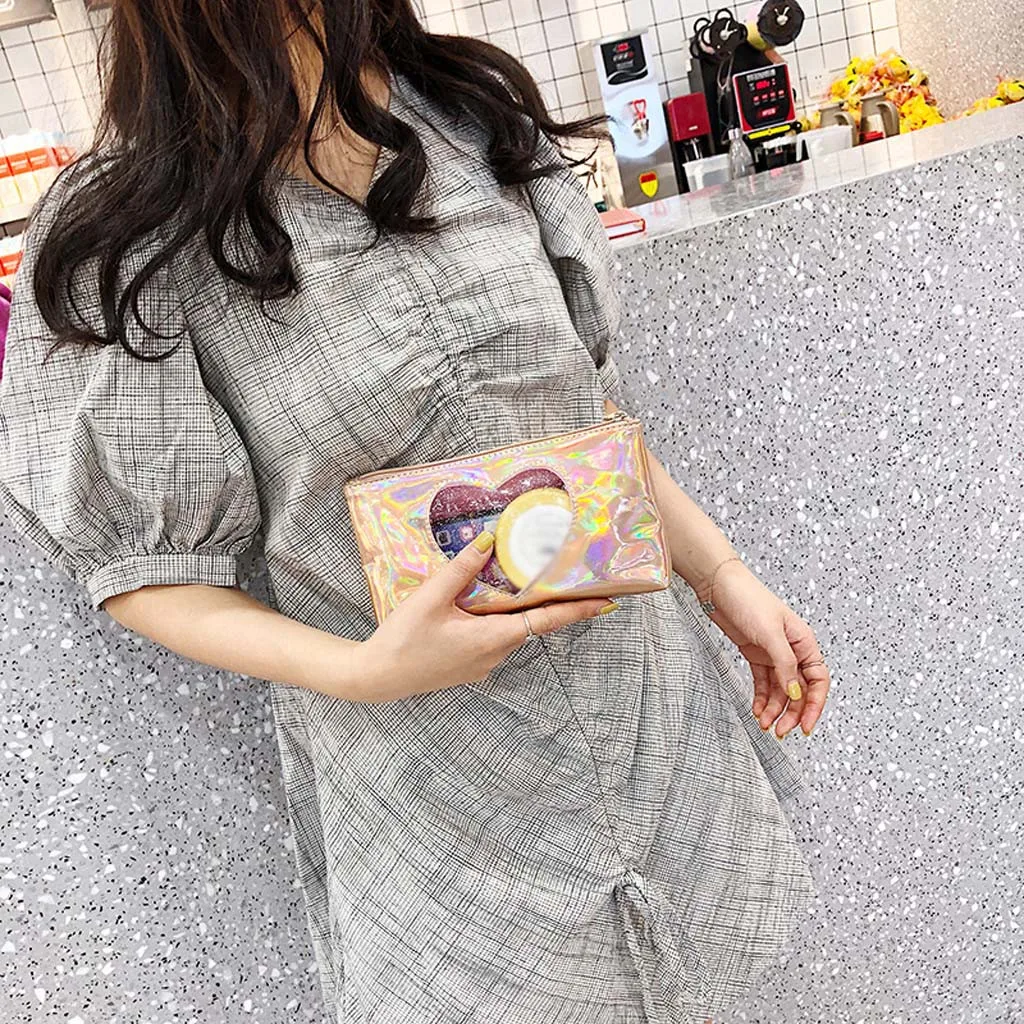 Женская косметичка Neceser Make Up Bag Harajuku Lady, держащая органайзер для помад на молнии в форме сердца, косметичка, сумка для лазерной стирки