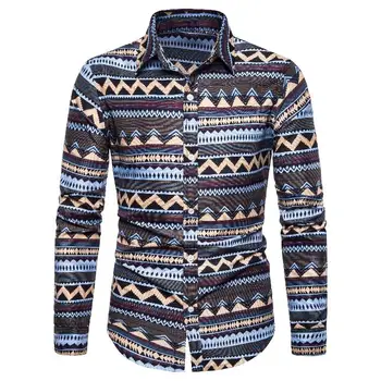 

Stripes Shirt for Men Hawaiian Shirt Blouse Men Casual Summer Long sleeve Men's clothing Slim fit New