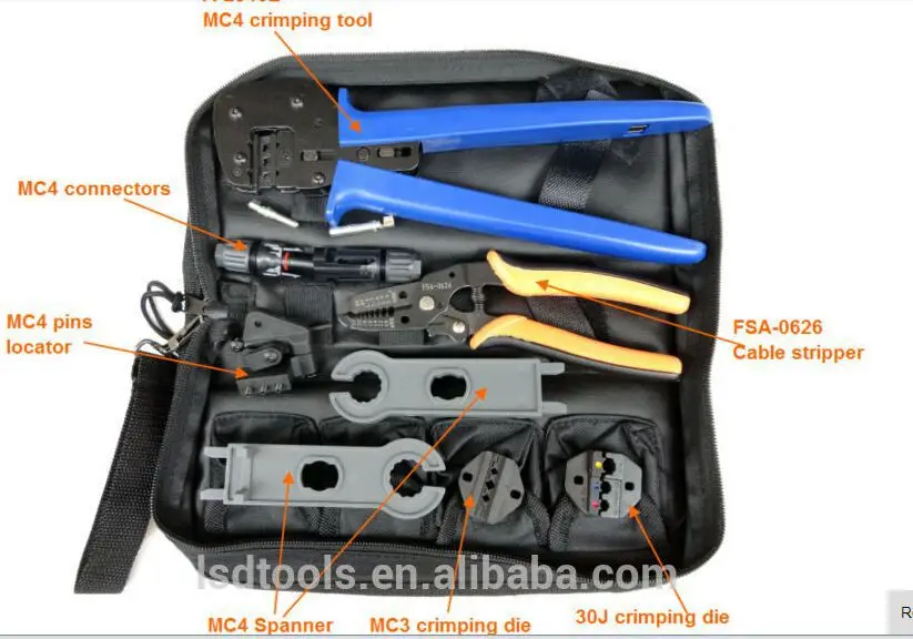 

A-K2546B-5 Solar Tool Kit, solar Tool set MC4 crimping tool with MC3 crimping die set, cable stripper, MC4 spanner solar PV tool