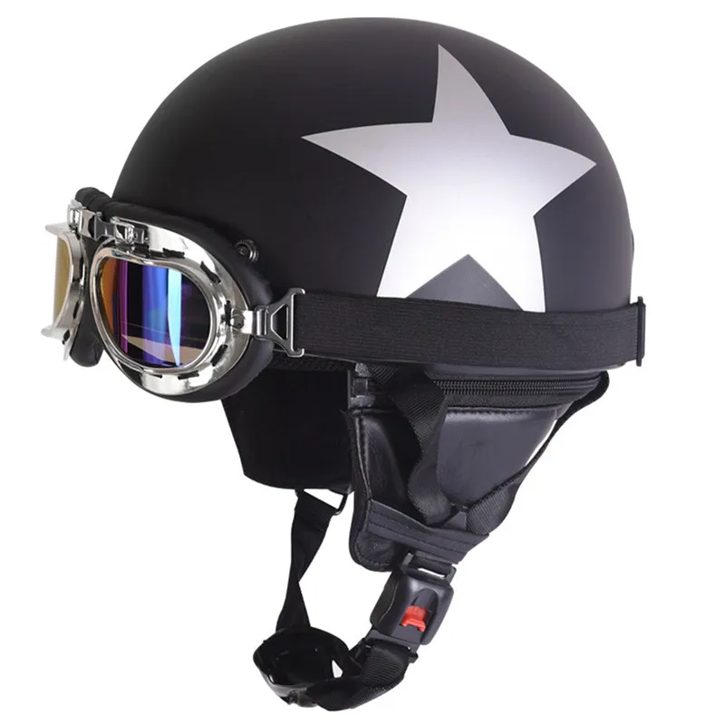 Мотоциклетный шлем в стиле ретро звездный узор открытый шлем безопасности половина с противотуманные очки для сноуборда аксессуары для