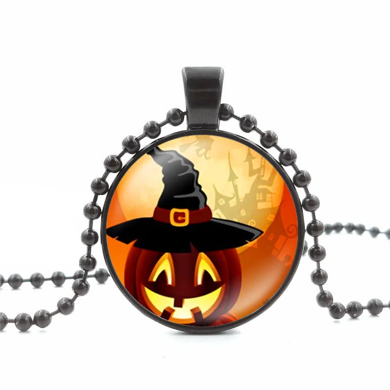Fashion Halloween Jewelry Pumpkin Ghost Round Glass Necklace Choker