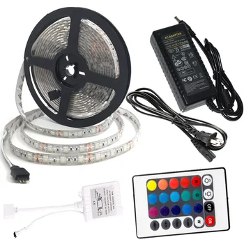 

led 5m 60leds IP65 RGB strip light with 24 remote controller 12V 5A power