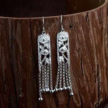 

silver restoring ancient ways bluing process eardrop wholesale women tassel accessories long silver earrings