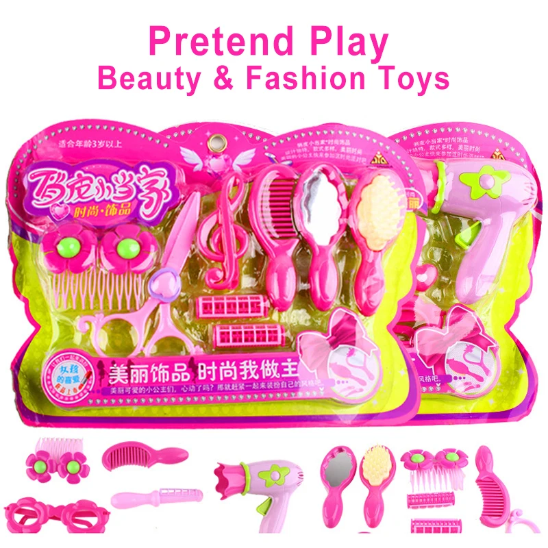 

Pretend Play Beauty & Fashion Toys Creative Simulation Gril Dressing Up Toy Set Children Gift Toy Comb Hair Dryer Scissors