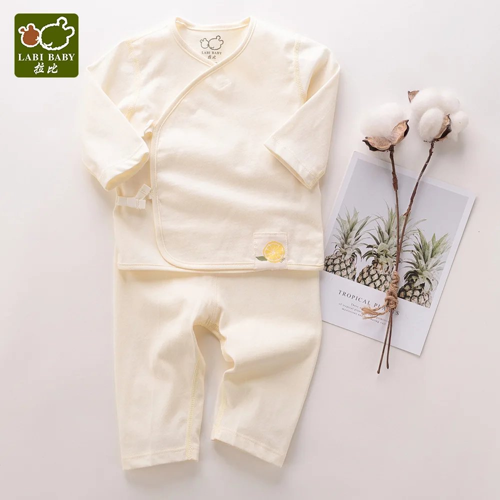 

Long Sleeve Sleepwear Set Top Pants Yellow Khaki Cotton 100% Fruit Printed Solid Long Sleeve Rompers Soft Thin