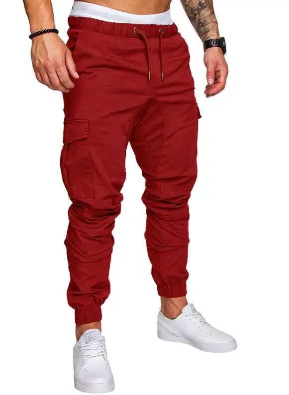 Мужские штаны для бега, шаровары, одноцветные спортивные штаны, мужские брюки с карманами, штаны с эластичной резинкой на талии, мужские модные штаны в стиле хип-хоп, Pantalon, Homme - Цвет: Wine red