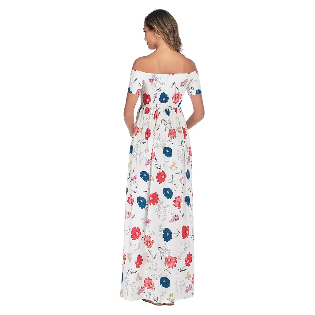 MUQGEW женское летнее длинное платье для беременных Boho с короткими рукавами и принтом на одно плечо, фотосессия, платье для беременных
