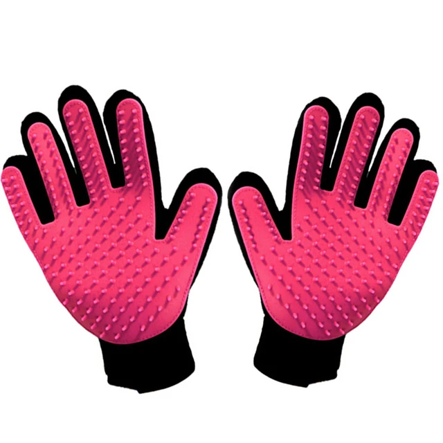 Перчатка для ухода за собаками, гребень, перчатка для домашних животных, кошки, чистки пальцев, массажная перчатка для ухода за животными, собачья шерсть, щетка для удаления волос - Цвет: Pink