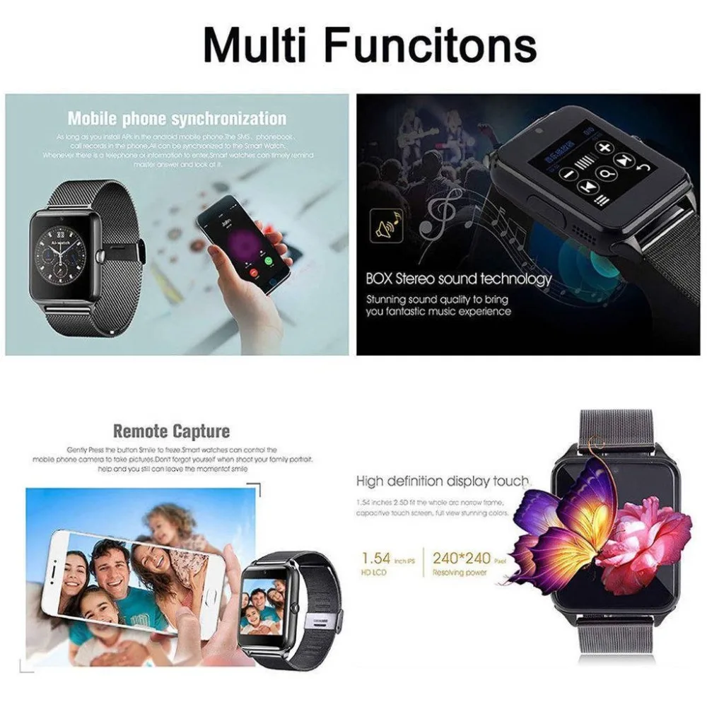 Умные часы с Bluetooth секундомер поддержка TF SIM карты для Android IOS Samsung S9 S8 S7 S6 iPhone X 8 7 6 6S