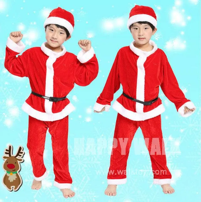 Free Shipping 2015 New Christmas Decoration Santa Claus Children Boys And Girls Dress Costume Performance Clothing Show Suits