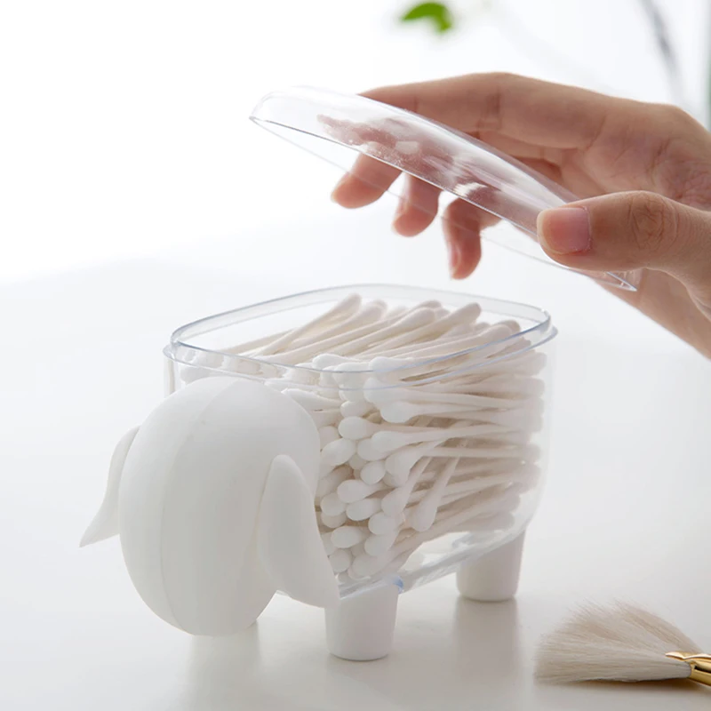 Cute Sheep Dust-proof Cosmetic Storage Box Visible Desktop Cotton Swab Tissue Articles Organizer Sundries Container Cute Sheep Dust-proof Cosmetic Storage Box Visible Desktop Cotton Swab Tissue Articles Organizer Sundries Container