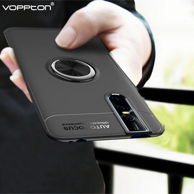 For VIVO V15 Pro Phone Case Finger Ring Holder Matte Soft Silicone TPU Back Cover For VIVO V15 Case Shockproof armor