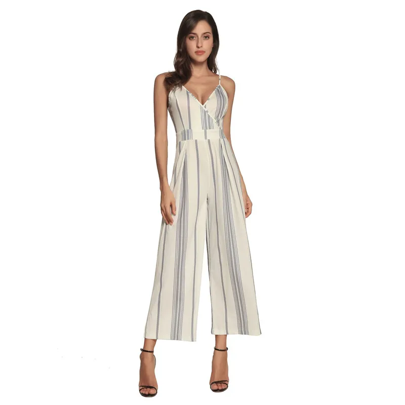 sexy backless striped rompers womens jumpsuit summer casual one piece wide leg jumpsuits long pants combinaison pantalon DC18634