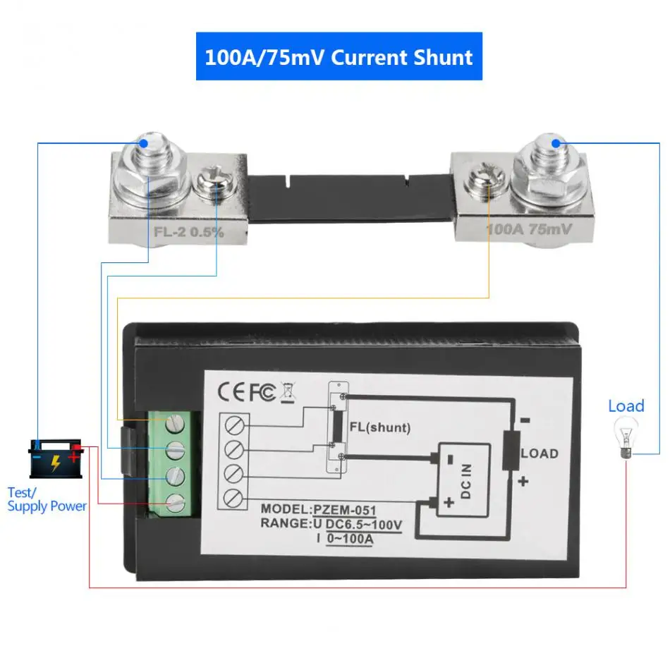 PEACEFAIR lcd цифровой измеритель напряжения PZEM-051 DC 6,5-100 V Цифровой Электрический измеритель напряжения