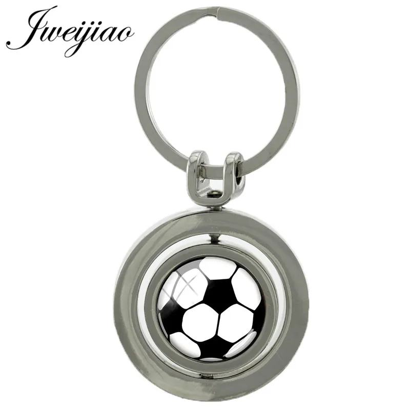 

JWEIJIAO 2018 New Soccer Revolving pendant Keychain Glass Cabochon With Double Sides Rotatable Football Key Pendant Custom Sp709