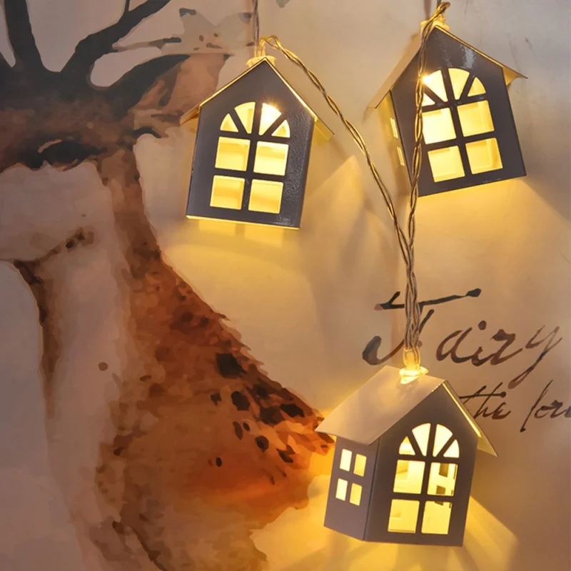Рождественский Декор светодиодный гирлянда деревянная гирлянда с домиками светодиодный декор комнаты гирлянда лампа Свадебная вечеринка