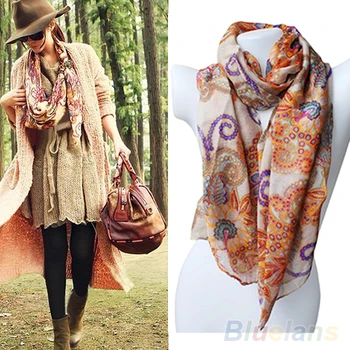 

New Fashion Lovely Soft Scarf Vintage Retro Boho Floral Print Long Soft Scarf Shawl Stole Women Birthday Gift For Hot summer