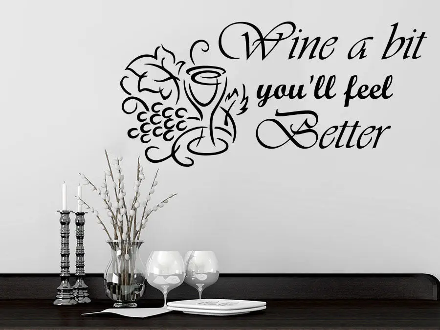 Wall Decals Grapes Quotes Wine a bit you'll feel better Phrase Home Decor | Дом и сад