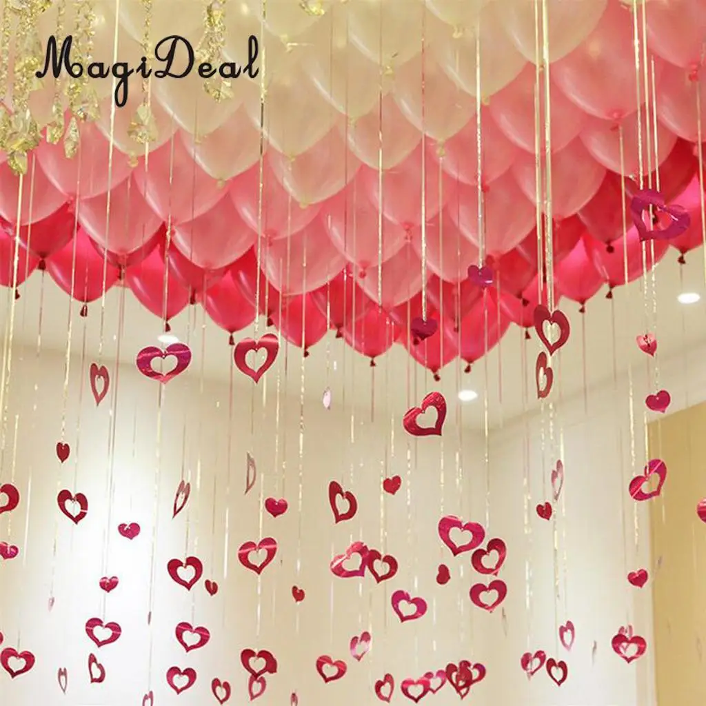100 Shiny Heart Hanging Foil Balloon Swirl Tinsel Wedding Party Ceiling Decoration