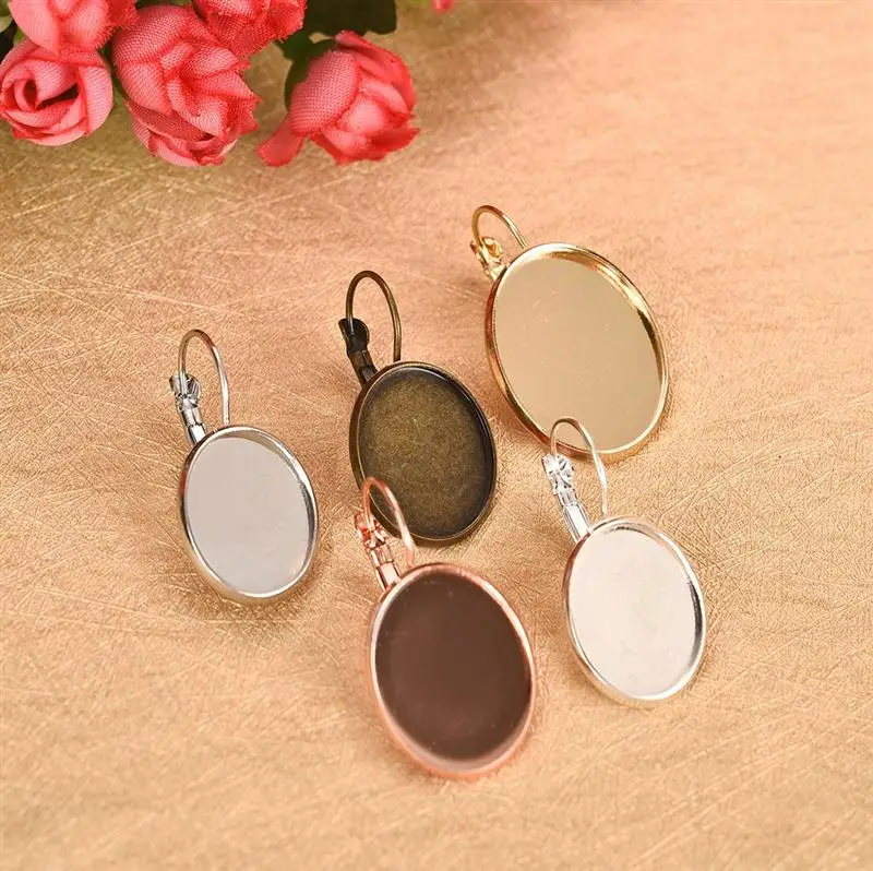 

10pcs 5 Colors 13x18/18x25 Earring Hooks Blank Base Setting Cabochon Cameo Silver Steel Color Rose Gold Bronze Jewelry Accessory
