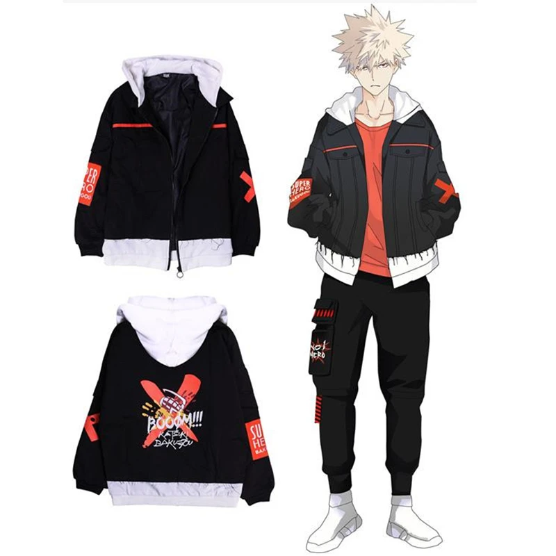 My hero academia bakugou katsuki anime splice sleeve zipper hoodies clearance