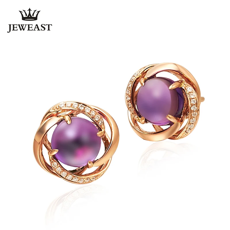 

Natural amethyst 18K Pure Gold Earring Real AU 750 Solid Gold Earrings Diamond Trendy Fine Jewelry Hot Sell New 2019