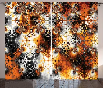 

Burnt Orange Decor Curtains Vintage Mosaic Pattern with Burnt Floral Curve Features Abstract Graphic Art Living Room Bedroom