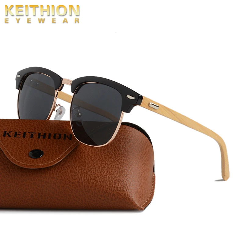 KEITHION Retro Womens Mens Sunglasses Polarized Vintage Round Bamboo Leg Color Eyewear Female Male sun glasses Uv400