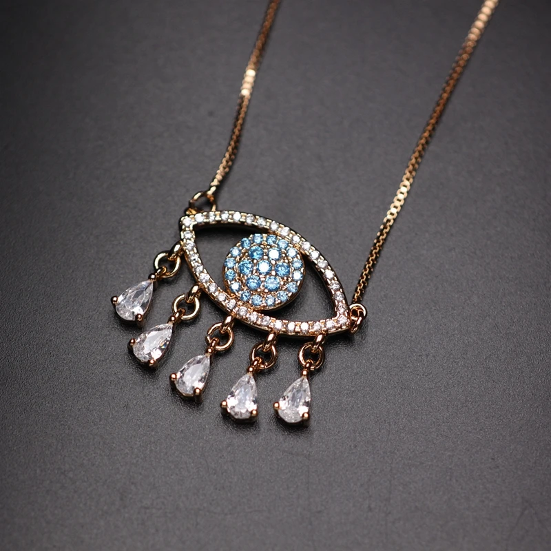 

Blue Greek eye Tear Drop Necklaces For Women Micro Pave zircon Devil Eye Amulet Pendant Choker Necklace Turkey Blue Eyes Jewelry