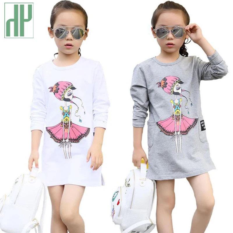 HH Teenage Girls Dresses Autumn Spring Long Sleeve Cartoon Costume Kids For Children's Dress Frocks 3 6 14 Years | Детская одежда и