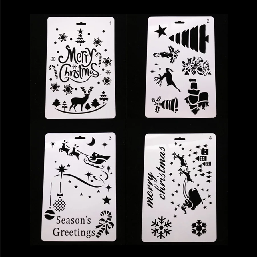 

Creative Christmas Pattern Stencils Plastic Painting Template Scrapbooking Tool Card DIY Ruler Photo Album Drawing Decoration