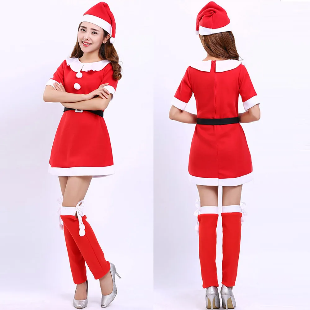 

4PC Women's Santa Claus Long Sleeve Off ShoulderChristmas Clothes Cosplay Clothes Fancy Dress Party Costume Adult Red XXXL