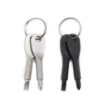 

2 Keys Stainless Keychain Pocket Tool EDC Outdoor Multifunction Screwdriver Outdoor Travel Kits EA14