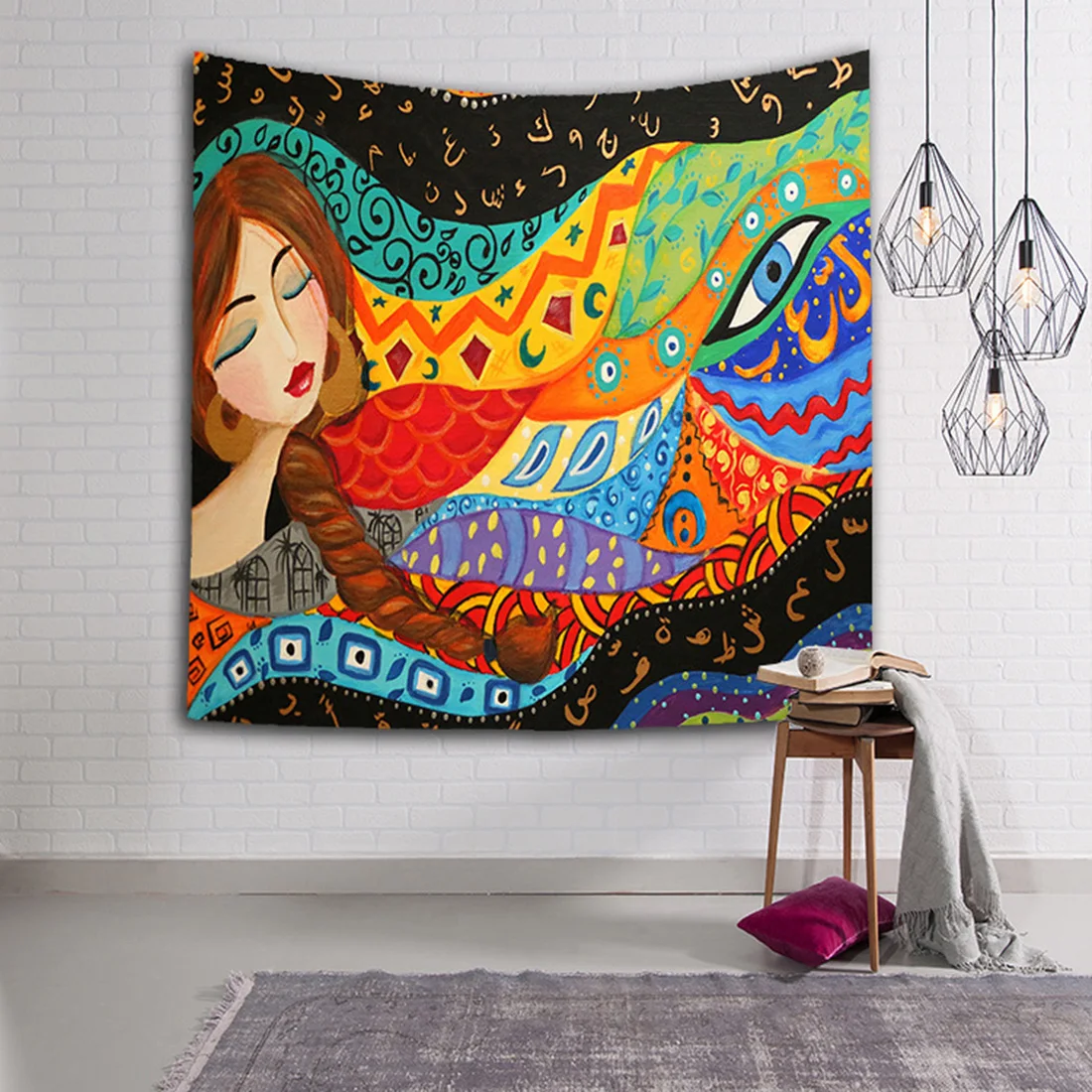 Cartoon Beauty Girl Tapestry Wall Hanging Tapestries Yoga Mat Blanket