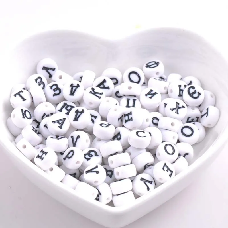 GoodBeads белые круглые акриловые бусины с буквами/алфавитом 7 мм (1/4 дюйма) 100 шт. (B17936)