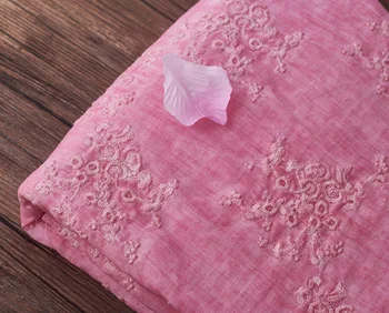 

2019 pink pure ramie thin transparent cotton thread embroidery stir-fry color dirty dyeing process for old robe fabric