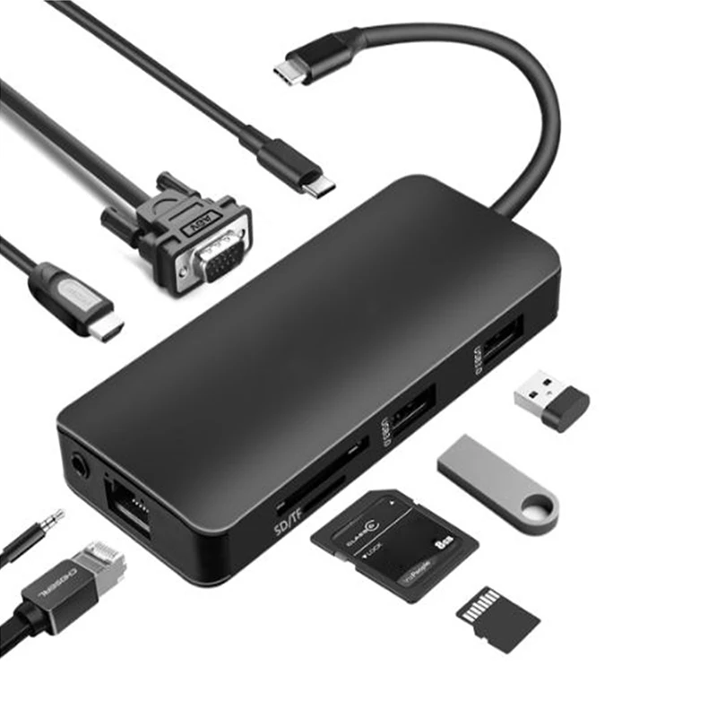 9 в 1 Тип C Hub адаптер USB C к HDMI 2 USB3.0 Micro SD/TF Card Reader с PD EM88